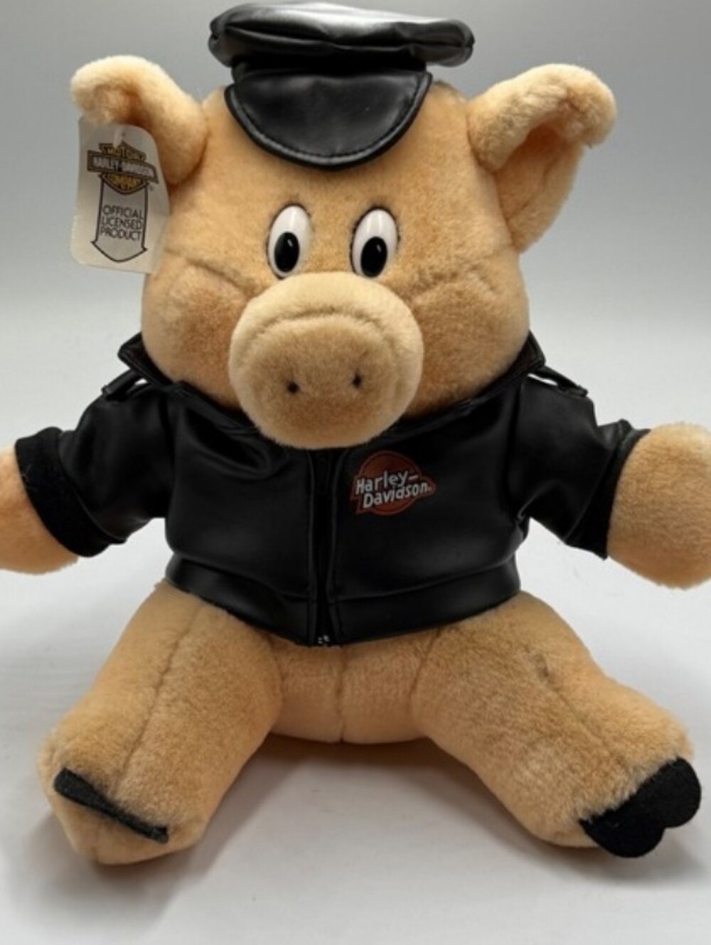 Harley-Davidson Tan Plush Pig in Black Biker Jacket and Hat